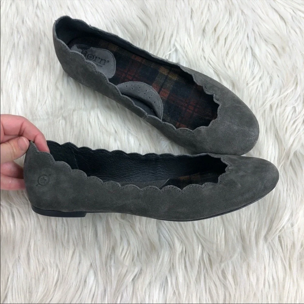 Born Gray Suede Allie Scallop Edge Flats - Picture 1 of 8